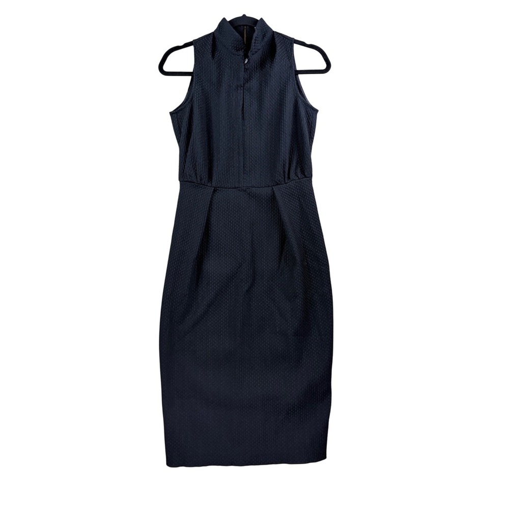 Closet London Sheath Dress Womens US 4 Black Excellent Textured High Neck Midi
